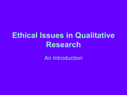 Ethical Issues in Qualitative Research An Introduction