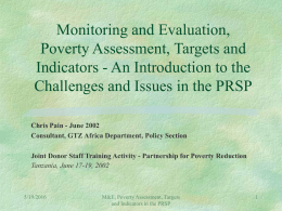 Monitoring and Evaluation, Poverty Assessment, Targets and