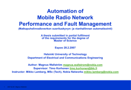 Automation of Mobile Radio Network Performance and Fault Management