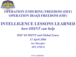 INTELLIGENCE LESSONS LEARNED how OSINT can help OPERATION ENDURING FREEDOM (OEF)