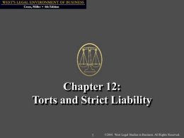 Chapter 12: Torts and Strict Liability 1