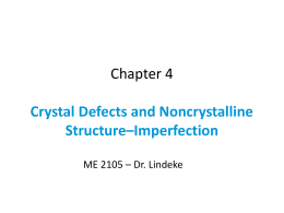 Chapter 4 Crystal Defects and Noncrystalline Structure–Imperfection ME 2105 – Dr. Lindeke
