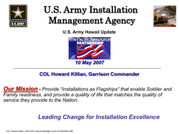 U.S. Army Installation Management Agency Our Mission