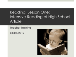 Reading: Lesson One: Intensive Reading of High School Article Teacher Training