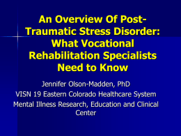 An Overview Of Post- Traumatic Stress Disorder: What Vocational Rehabilitation Specialists