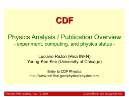 CDF Physics Analysis / Publication Overview Luciano Ristori (Pisa INFN)