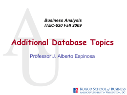 Additional Database Topics Professor J. Alberto Espinosa Business Analysis ITEC-630 Fall 2009