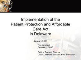 Implementation of the Patient Protection and Affordable Care Act in Delaware
