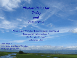 Photovoltaics for Today and Tomorrow