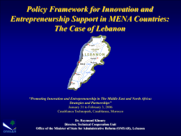 Policy Framework for Innovation and Entrepreneurship Support in MENA Countries: