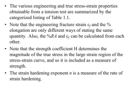 • The various engineering and true stress-strain properties