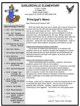 SUDLERSVILLE ELEMENTARY Principal’s News Upcoming Events