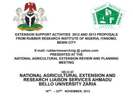 EXTENSION SUPPORT ACTIVITIES  2012 AND 2013 PROPOSALS