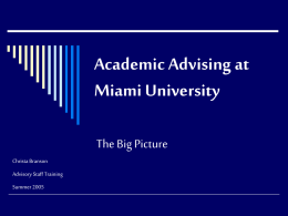 Academic Advising at Miami University The Big Picture Christa Branson