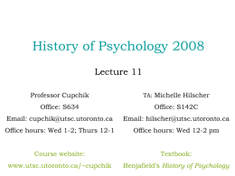 History of Psychology 2008 Lecture 11