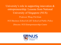University’s role in supporting innovation &amp; entrepreneurship: Lessons from National