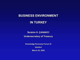 BUSINESS ENVIRONMENT IN TURKEY İbrahim H. ÇANAKCI Undersecretary of Treasury