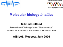 in silico Mikhail Gelfand AlBio06, Moscow, July 2006 Research and Training Center “Bioinformatics”,