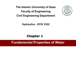 Fundamental Properties of Water Chapter 1 The Islamic University of Gaza