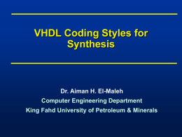 VHDL Coding Styles for Synthesis Dr. Aiman H. El-Maleh Computer Engineering Department