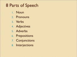 8 Parts of Speech Noun Pronouns Verbs
