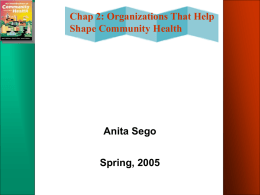 Chap 2: Organizations That Help Shape Community Health Anita Sego Spring, 2005