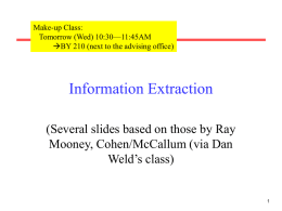 Information Extraction (Several slides based on those by Ray Weld’s class)