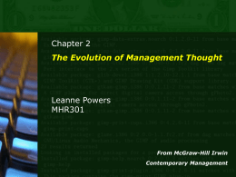 Chapter 2 Leanne Powers MHR301 The Evolution of Management Thought