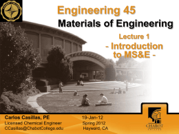 Engineering 45 Materials of Engineering Introduction to MS&amp;E