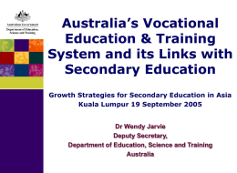 Australia’s Vocational Education &amp; Training System and its Links with Secondary Education