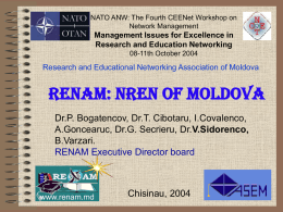 RENAM: NREN of Moldova Dr.P. Bogatencov, Dr.T. Cibotaru, I.Covalenco, V.Sidorenco, B.Varzari.