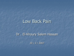 Low Back Pain Dr . El-Khoury Salem Hassan