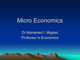 Micro Economics Dr Mohamed I. Migdad Professor in Economics 1