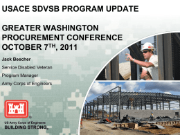 USACE SDVSB PROGRAM UPDATE GREATER WASHINGTON PROCUREMENT CONFERENCE OCTOBER 7