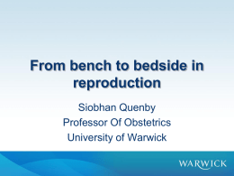 From bench to bedside in reproduction Siobhan Quenby Professor Of Obstetrics