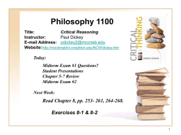 Philosophy 1100 Read Chapter 8, pp. 253- 261, 264-268. Today: