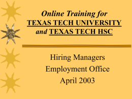 Online Training for Hiring Managers Employment Office April 2003