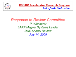 Response to Review Committee P. Wanderer LARP Magnet Systems Leader DOE Annual Review