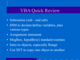 VBA Quick Review