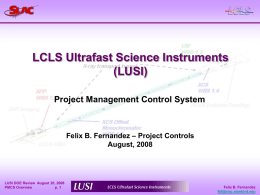 LCLS Ultrafast Science Instruments (LUSI) Project Management Control System – Project Controls