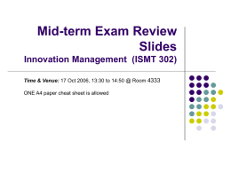 Mid-term Exam Review Slides Innovation Management  (ISMT 302) 4333