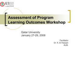 Assessment of Program Learning Outcomes Workshop Qatar University January 27-29, 2008