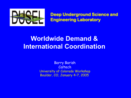 Worldwide Demand &amp; International Coordination Deep Underground Science and Engineering Laboratory