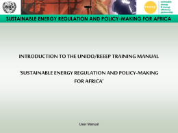 INTRODUCTION TO THE UNIDO/REEEP TRAINING MANUAL ‘SUSTAINABLE ENERGY REGULATION AND POLICY-MAKING