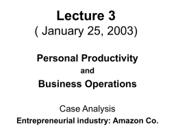 Lecture 3 ( January 25, 2003) Personal Productivity Business Operations