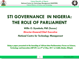 STI GOVERNANCE  IN NIGERIA: THE ROLE OF PARLIAMENT