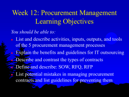 Week 12: Procurement Management Learning Objectives