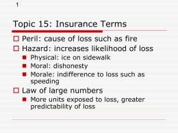 Topic 15: Insurance Terms  Peril: cause of loss such as fire