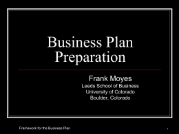 Business Plan Preparation Frank Moyes Leeds School of Business