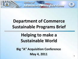 Department of Commerce Sustainable Programs Brief Helping to make a Sustainable World